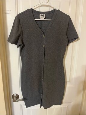 Vintage Charcoal Gray Short Sleeve Button Front Dress